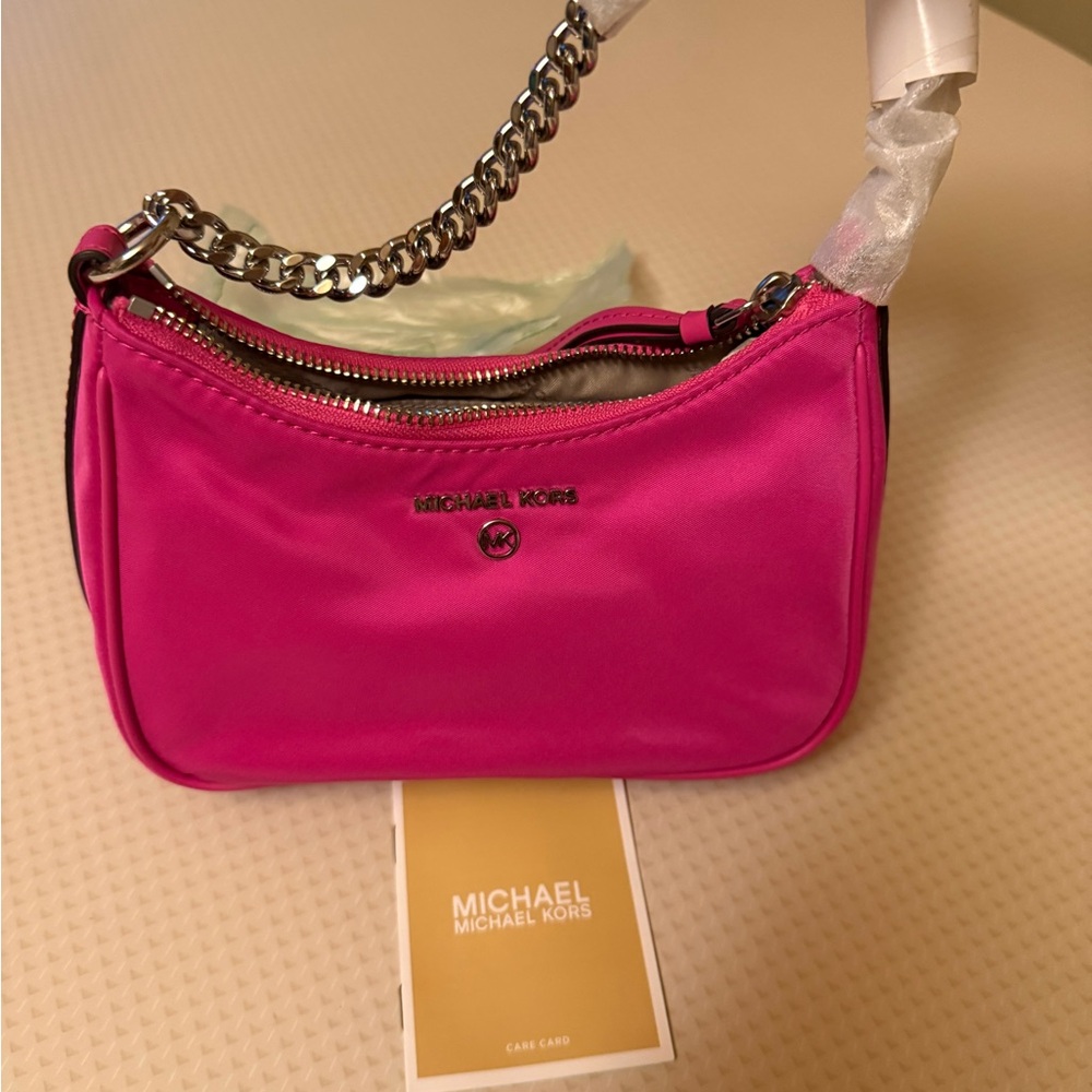 Michael Kors brand new Small Jet Set Nylon Mini Handbag in bright pink. - Picture 3 of 6
